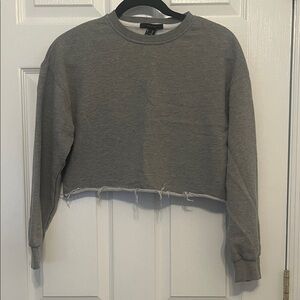 Forever 21 Charcoal Distressed Cropped Hoodie